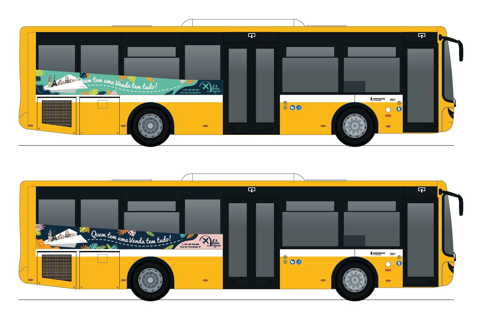 The mockups for the buses